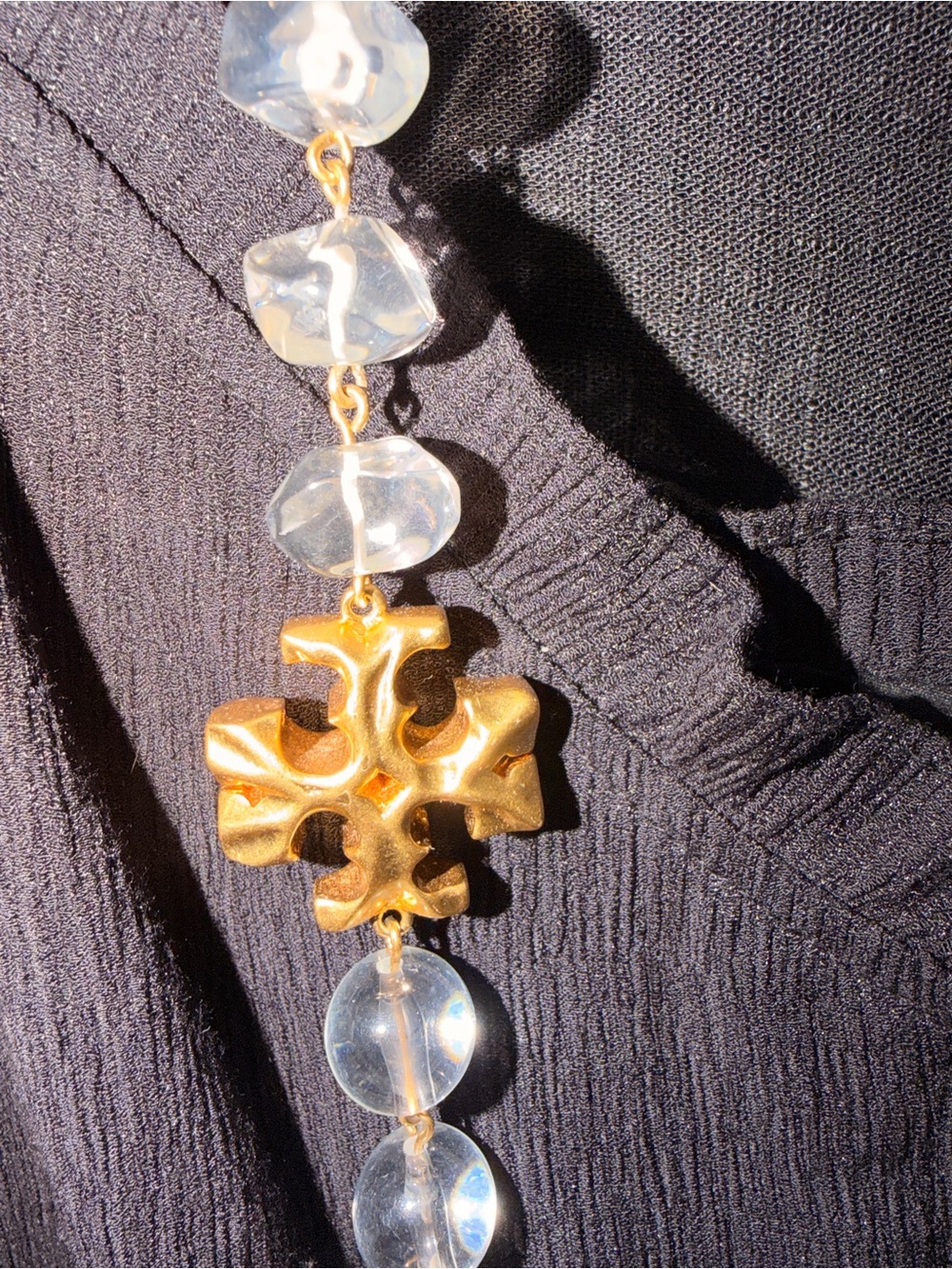 Tory Burch Clear and Gold Beaded Logo Pendant Necklace - Picture 5 of 7